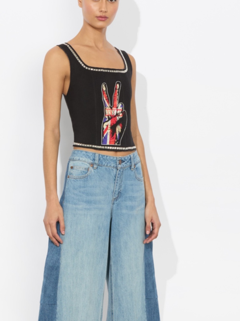 Alice + Olivia Black Tank with Multicolor Embellished Peace Hand - Picture 7 of 10